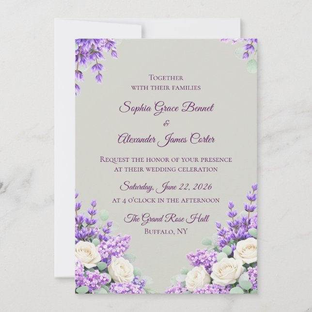 Lavender and Lilacs Wedding Invitation (Front)
