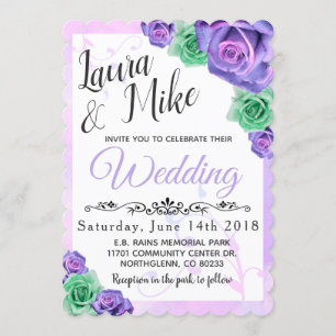 Lavender and Mint Green Rose Wedding Invitations