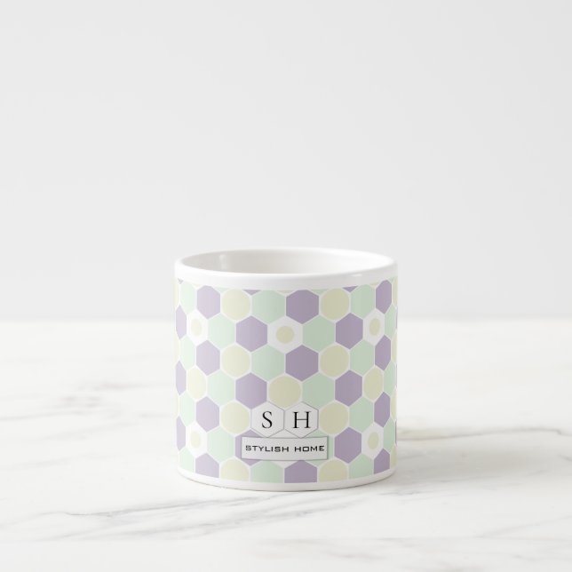 Lavender and Mint Hexagons and Circles Pattern Espresso Cup (Front)