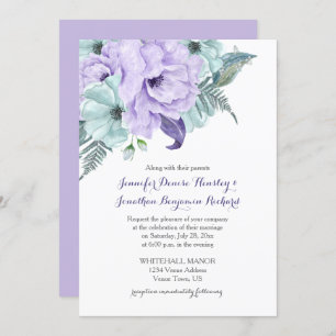 Lavender and Mint Watercolor Peonies Wedding Invitation