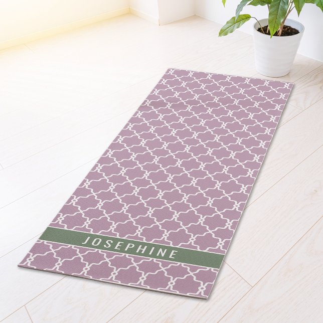 Lavender And Muted Green Trellis Pattern With Name Yoga Mat (Creator Uploaded)