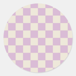 Lavender and Off White Checkerboard Classic Round Sticker