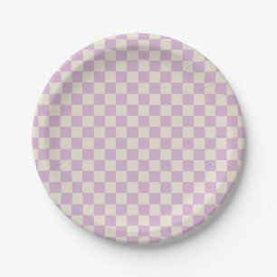 Lavender and Off White Checkerboard Paper Plate