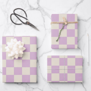 Lavender and Off White Checkerboard Wrapping Paper Sheet