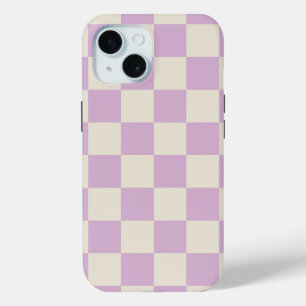 Lavender and Off White Chequerboard iPhone 15 Case