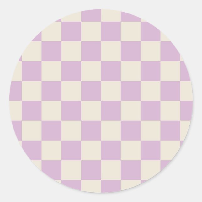 Lavender and Off White Chequerboard Classic Round Sticker (Front)