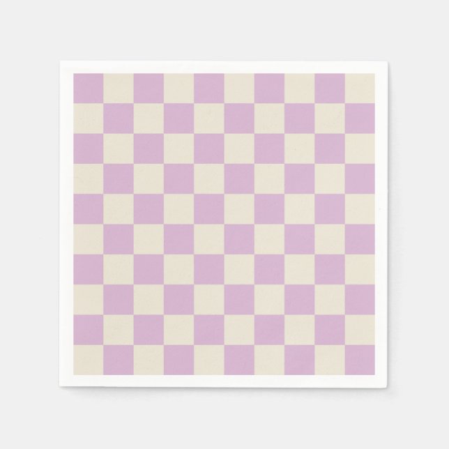 Lavender and Off White Chequerboard Napkin (Front)