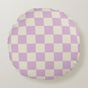 Lavender and Off White Chequerboard Round Cushion