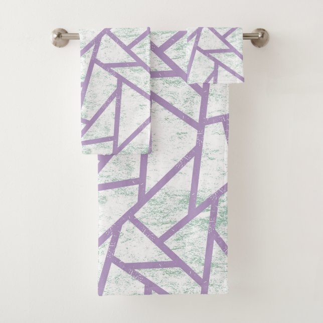 Lavender and pale green mosaic pattern bath towel set (Insitu)