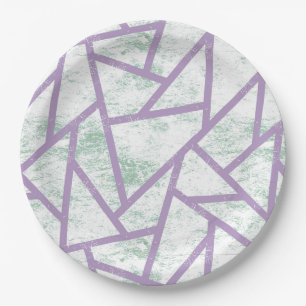 Lavender and pale green mosaic pattern paper plate
