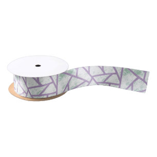 Lavender and pale green mosaic pattern satin ribbon