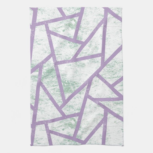 Lavender and pale green mosaic pattern tea towel (Vertical)