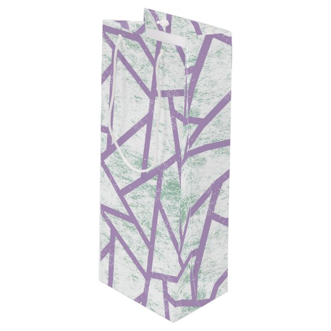 Lavender and pale green mosaic pattern wine gift bag (Front Angled)
