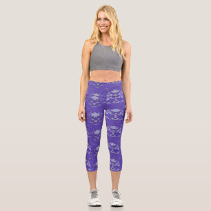 Lavender and Periwinkle Cone Flower Pattern Capri Leggings
