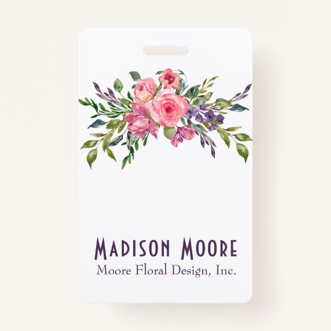 Lavender And Pink Floral Bouquet ID Badge (Front)