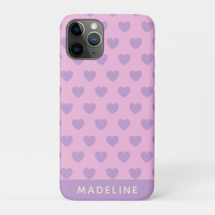 Lavender and Pink Hearts Pattern Personalised iPhone 11 Pro Case