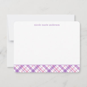 Lavender and Pink Plaid Pattern Note Cards