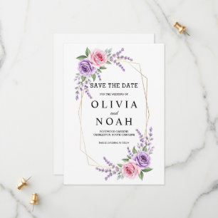 Lavender and Pink Rose Geometric Save the Date