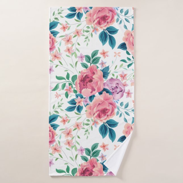 Lavender and pink vintage roses seamless pattern bath towel set (Bath Towel)