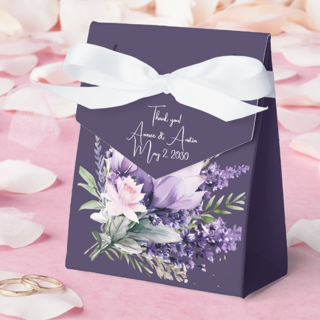 Lavender and Pink Watercolor Florals Wedding  Favour Box (Wedding)