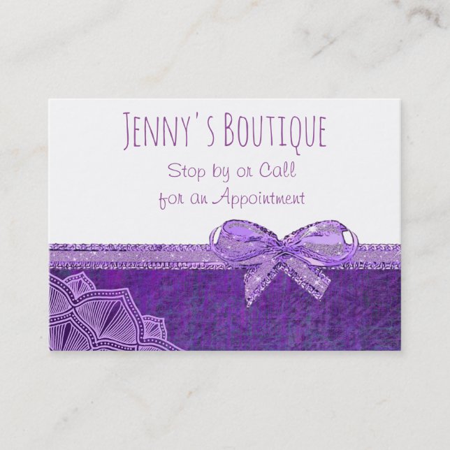 Lavender and Purple Bow Business Card (Front)