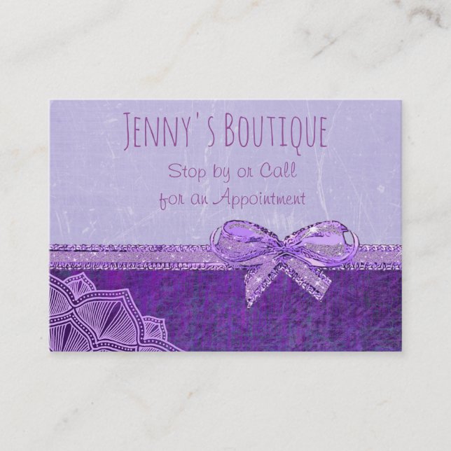 Lavender and Purple Bow Business Card (Front)
