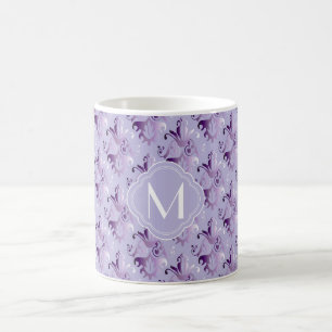 Lavender and Purple Damask Pattern with Monogram Coffee Mug