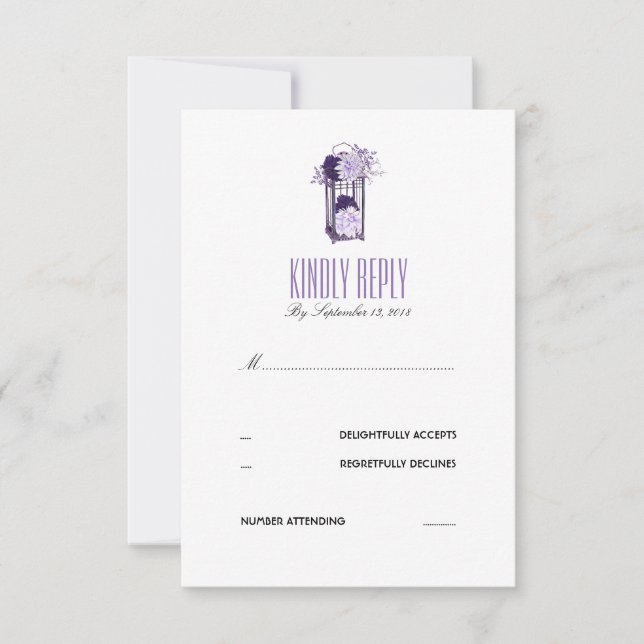 Lavender and Purple Floral Lantern RSVP Card (Front)