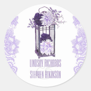 Lavender and Purple Floral Lantern Wedding Classic Round Sticker