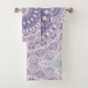 Lavender and Purple Medallion Design Bath Towel Set
