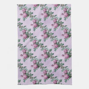 Lavender and Purple Roses On Vines   Tea Towel