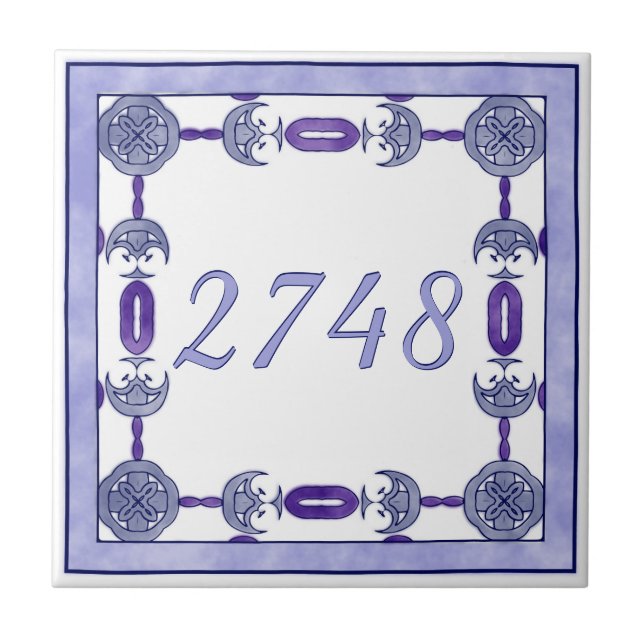 Lavender and Purple Small House Number Ceramic Tile (Front)