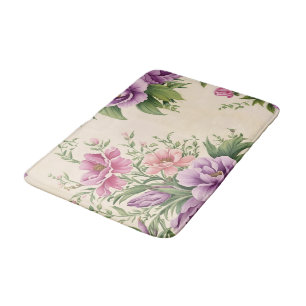 Lavender And Rose Country Garden Floral Print Bath Mat