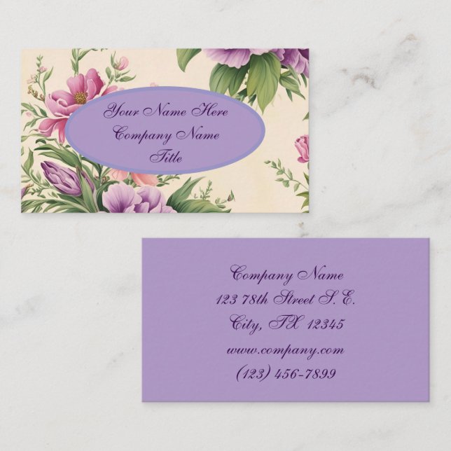 Lavender And Rose Country Garden Floral Print  Business Card (Front/Back)