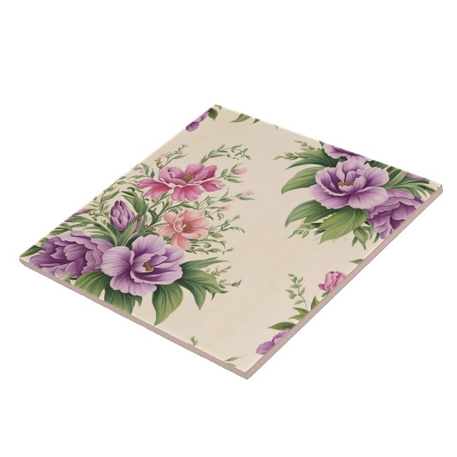 Lavender And Rose Country Garden Floral Print  Ceramic Tile (Side)