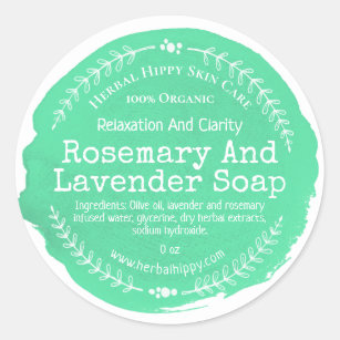 Lavender And Rosemary Green Watercolor Leaf Soap Classic Round Sticker