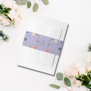 Lavender and Sage Green Monogram Garden Wedding Invitation Belly Band