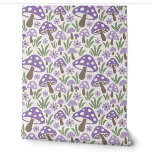 Lavender and Sage Toadstool and Daisy Wallpaper