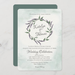 Lavender and Sage Wedding Wreath Invitation