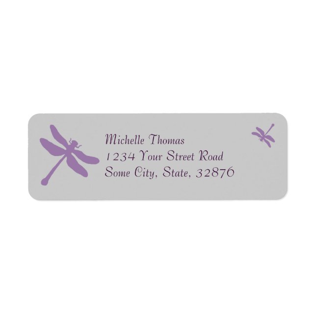 Lavender and Silver Dragonfly Wedding Return Address Label (Front)