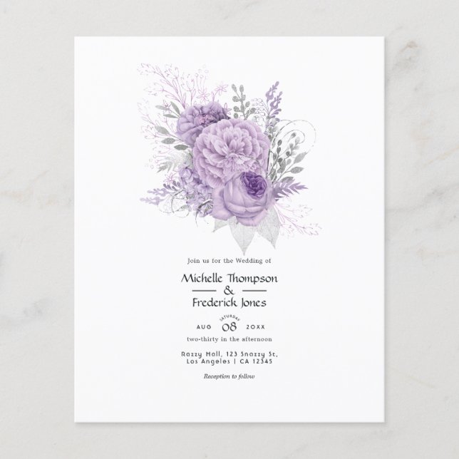 Lavender and Silver Floral Wedding Invitation Flyer (Front)