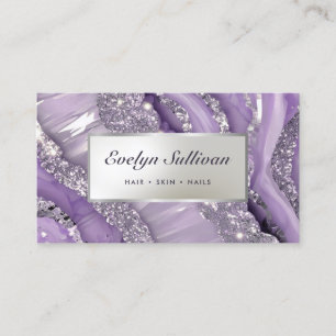 lavender and silver glitter marble business card