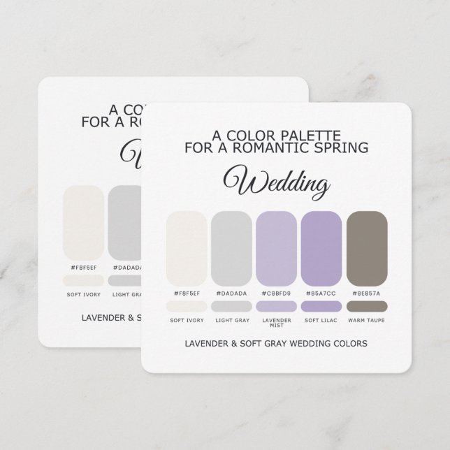 Lavender and Soft Grey Wedding Colour Palette Card (Front/Back)