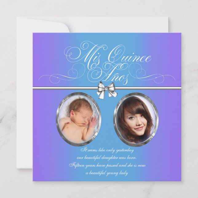 Lavender and Teal Blue Purple Photo Quinceanera Invitation (Front)