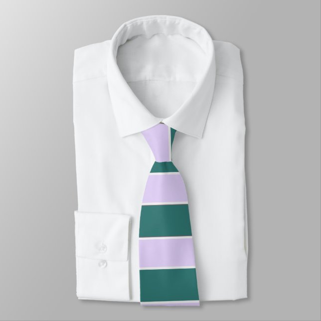 Lavender and Teal Horizontal Stripes Tie (Tied)