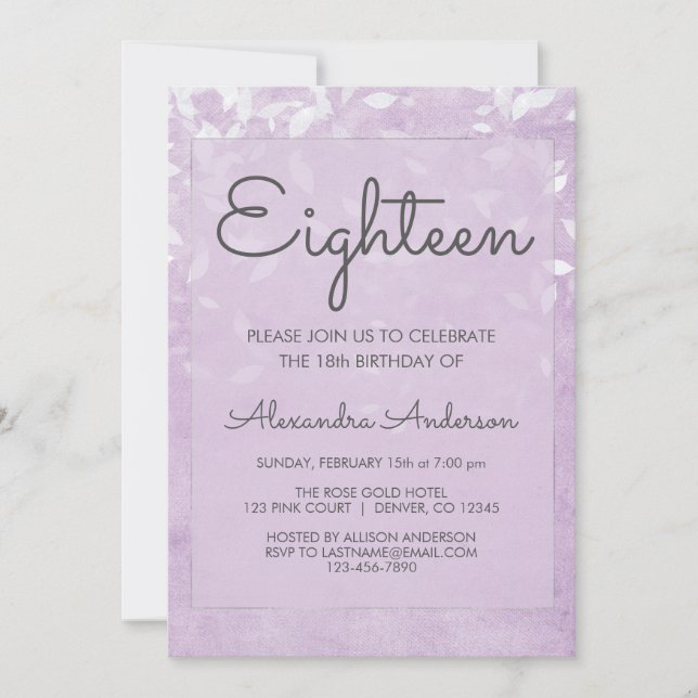 Lavender and White 18th Birthday Party Invitation (Front)
