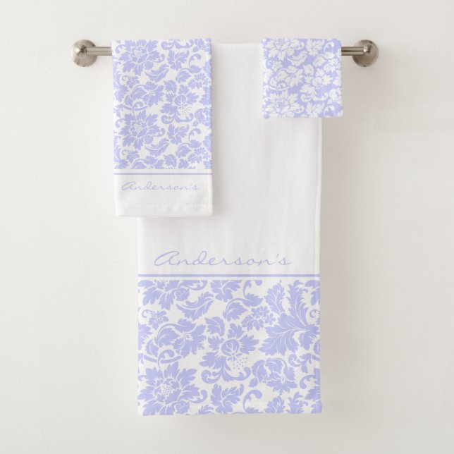 Lavender And White Damask Bath Towel Set (Insitu)