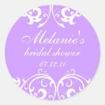 Lavender and White Damask Bridal Shower Sticker