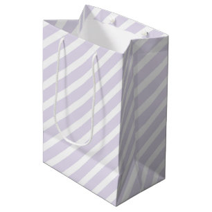 Lavender and White Diagonal Striped Pattern Medium Gift Bag