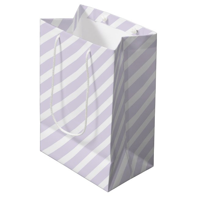 Lavender and White Diagonal Striped Pattern Medium Gift Bag (Front Angled)
